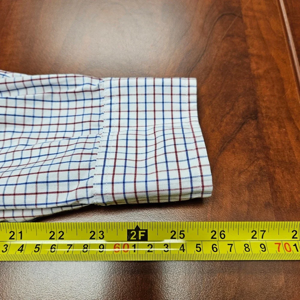 J.CREW Men's Slim Fit Button Down Shirt White Blue Red Plaid Check Long Sleeve M